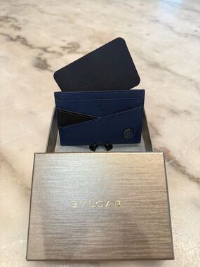 Bvlgari Navy and Black Leather Card Holder